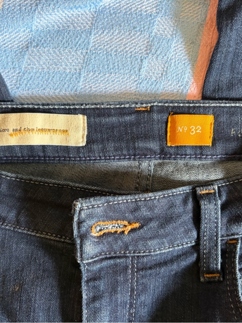 Pilcro and the Letterpress Dark Blue Straight Leg Jeans with Orange Stitching